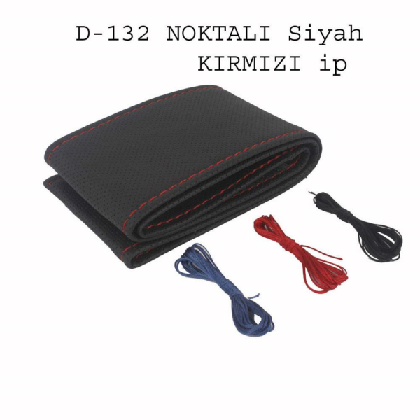 DİREKSİYON KILIFI DİKMELİ NOKTALI SİYAH KIRMIZI DİKİŞ