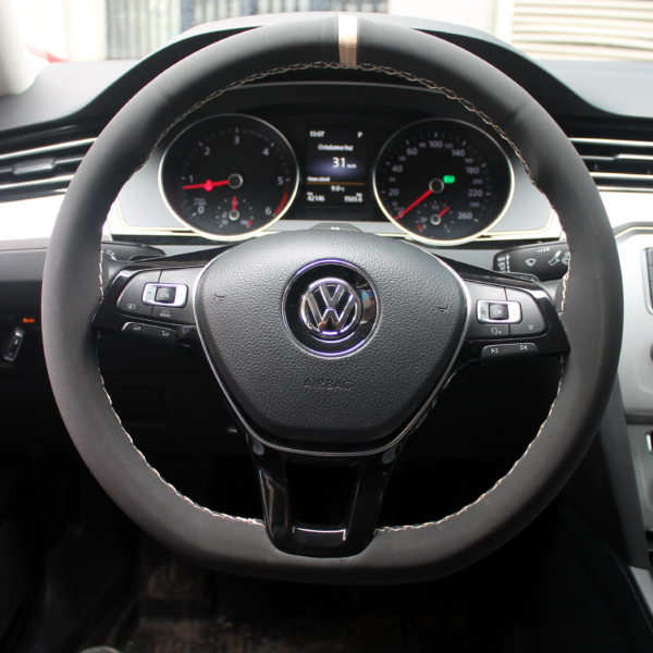 DİREKSİYON KILIFI DİKMELİ ALCANTRA YÜZÜK BEJ İP