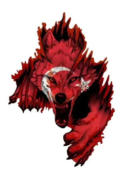 Türk Bayrağı SAĞ YÖN Kurt Bozkurt Boz Kurt Sticker 26x18 Cm