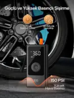Hava Pompası & Powerbank | 150 PSI Ultra Basınç, LED Işıklı, LCD Ekranlı, 4000mAh Taşınabilir