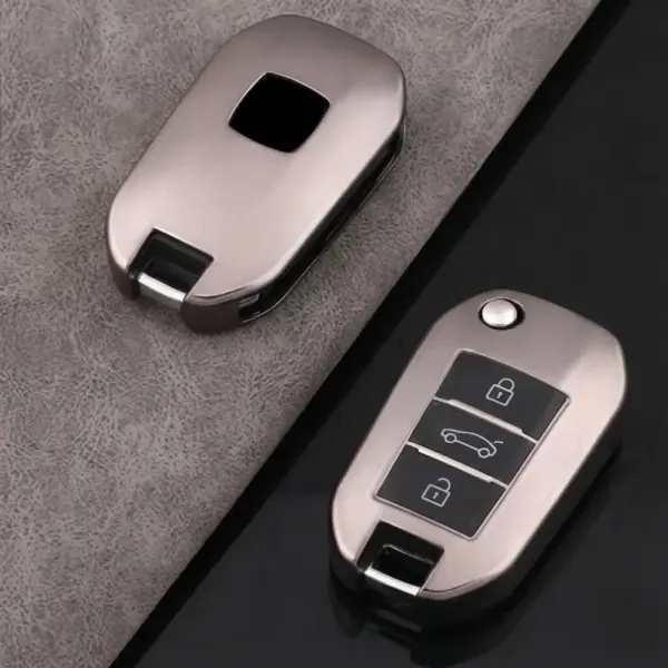 Peugeot 301 Citroen C-ELLYSE Berlingo 2024 Sustalı Anahtar Uyumlu Silikon Oto Anahtar Kumanda Kabı Kılıf Gri