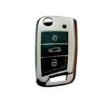 volkswagen Polo 2018 Sustalı Anahtar Uyumlu Silikon Oto Anahtar Kumanda Kabı Kılıf Füme - Görsel 3