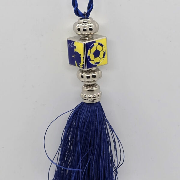 Lacivert Sarı Temalı Araç Ayna Süsü – Şık Püsküllü Dekoratif Aksesuar