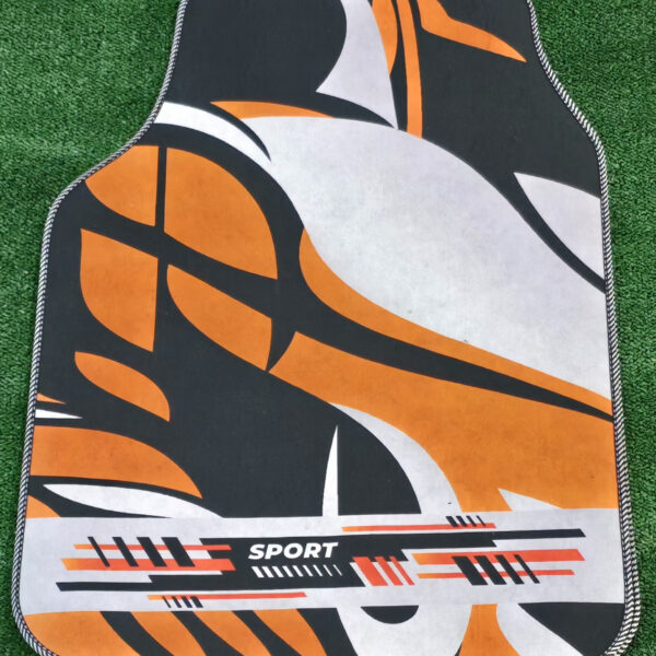 4 Adet Turuncu Siyah Sport Tasarımlı Universal Oto Paspas Seti – Kaymaz Tabanlı Araç Paspası