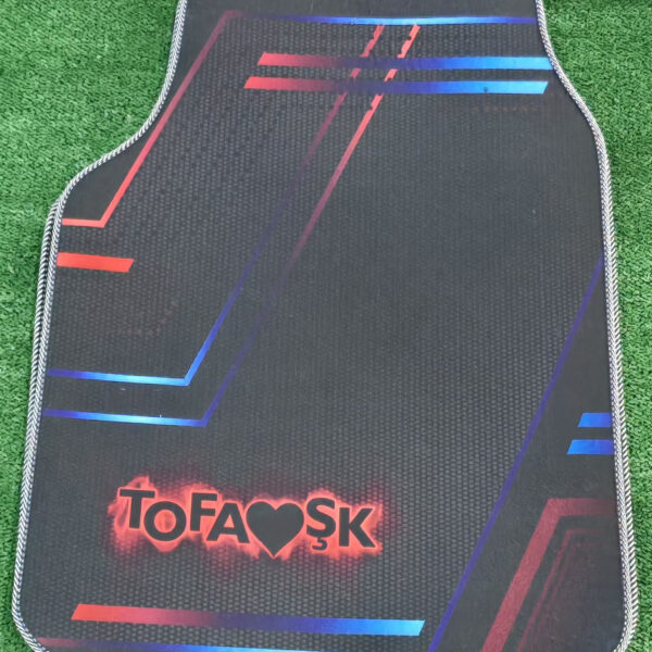 4 Adet Siyah Mavi Kırmızı Neon Tasarımlı Universal Oto Paspas Seti – Kaymaz Tabanlı Araç Paspası